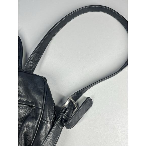 Tignanello Leather Backpack Black Bag Flap Over Zip Shoulder Straps Travel Purse - Picture 7 of 16
